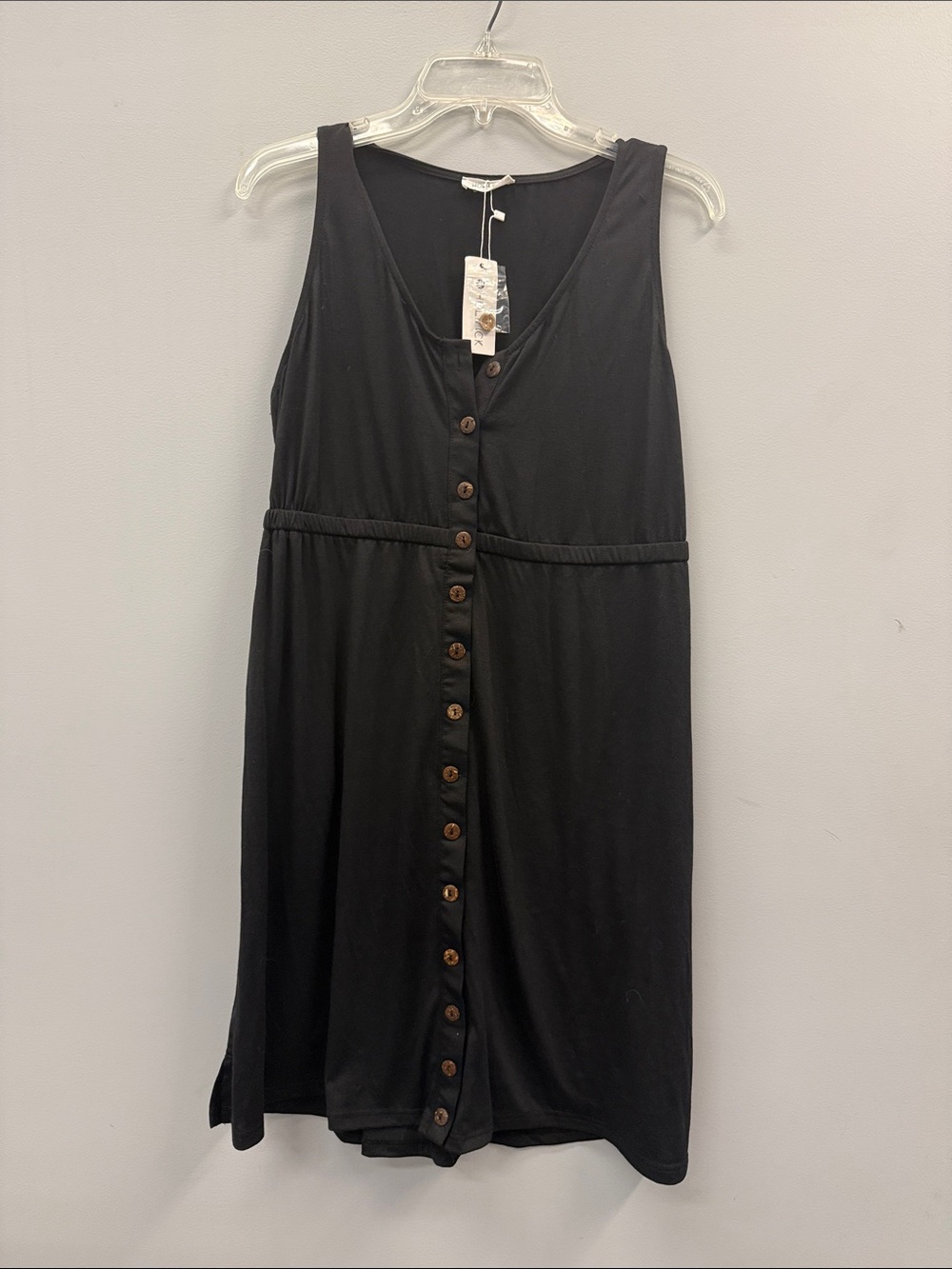 Black Sleeveless Button-Front Midi Dress